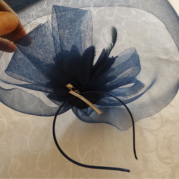 Royal Ascot Inspired Navy Blue Fascinator Hat with Headband – Wedding, Derby - Picture 5 of 5